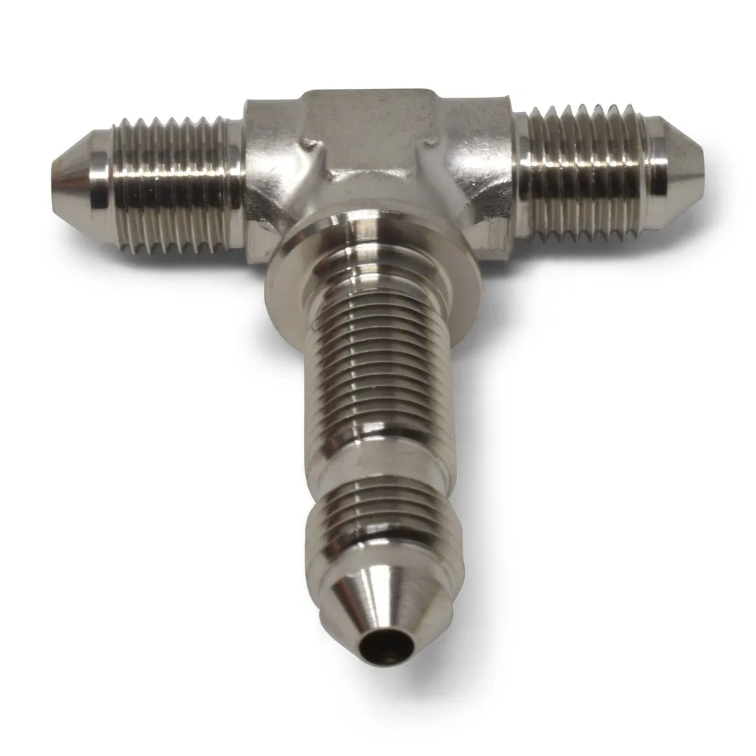 661301 – RUSSELL/EDEL Coupler Fitting, -3 AN Male Tee Bulkhead Aluminum EnduraShine ™ Silver Single
